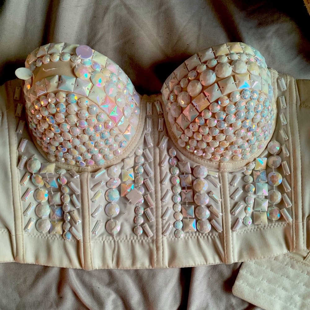 White Rhinestone Bra